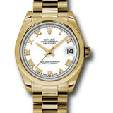 Rolex Yellow Gold Datejust 31 Watch - Domed Bezel - White Roman Dial - President Bracelet - 178248 wrp