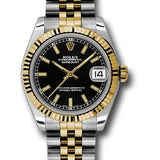 Rolex Steel and Yellow Gold Datejust 31 Watch - Fluted Bezel - Black Index Dial - Jubilee Bracelet - 178273 bkij