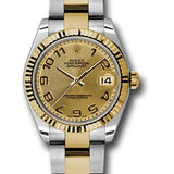 Rolex Steel and Yellow Gold Datejust 31 Watch - Fluted Bezel - Champagne Concentric Circle Arabic Dial - Oyster Bracelet - 178273 chcao