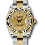 Rolex Steel and Yellow Gold Datejust 31 Watch - Fluted Bezel - Champagne Diamond Dial - Oyster Bracelet - 178273 chdo