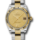 Rolex Steel and Yellow Gold Datejust 31 Watch - Fluted Bezel - Champagne Floral Motif Dial - Oyster Bracelet - 178273 chfo