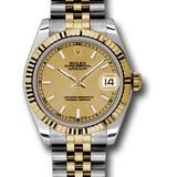 Rolex Steel and Yellow Gold Datejust 31 Watch - Fluted Bezel - Champagne Index Dial - Jubilee Bracelet - 178273 chij