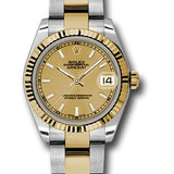 Rolex Steel and Yellow Gold Datejust 31 Watch - Fluted Bezel - Champagne Index Dial - Oyster Bracelet - 178273 chio