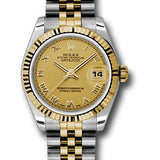 Rolex Steel and Yellow Gold Datejust 31 Watch - Fluted Bezel - Champagne Roman Dial - Jubilee Bracelet - 178273 chrj