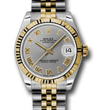 Rolex Steel and Yellow Gold Datejust 31 Watch - Fluted Bezel - Slate Grey Roman Dial - Jubilee Bracelet - 178273 grj