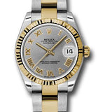 Rolex Steel and Yellow Gold Datejust 31 Watch - Fluted Bezel - Slate Grey Roman Dial - Oyster Bracelet - 178273 gro