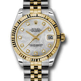 Rolex Steel and Yellow Gold Datejust 31 Watch - Fluted Bezel - Mother-Of-Pearl Diamond Dial - Jubilee Bracelet - 178273 mdj