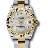 Rolex Steel and Yellow Gold Datejust 31 Watch - Fluted Bezel - Mother-Of-Pearl Diamond Dial - Oyster Bracelet - 178273 mdo