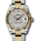 Rolex Steel and Yellow Gold Datejust 31 Watch - Fluted Bezel - Silver Diamond Roman Vi Diamond Dial - Oyster Bracelet - 178273 sdo