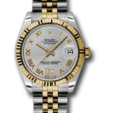 Rolex Steel and Yellow Gold Datejust 31 Watch - Fluted Bezel - Silver Diamond Roman Vi Roman Dial - Jubilee Bracelet - 178273 sdrj