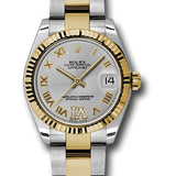 Rolex Steel and Yellow Gold Datejust 31 Watch - Fluted Bezel - Silver Diamond Roman Vi Roman Dial - Oyster Bracelet - 178273 sdro