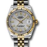 Rolex Steel and Yellow Gold Datejust 31 Watch - Fluted Bezel - Silver Index Dial - Jubilee Bracelet - 178273 sij