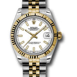 Rolex Steel and Yellow Gold Datejust 31 Watch - Fluted Bezel - White Index Dial - Jubilee Bracelet - 178273 wij