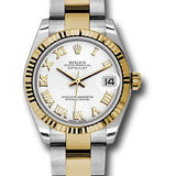 Rolex Steel and Yellow Gold Datejust 31 Watch - Fluted Bezel - White Roman Dial - Oyster Bracelet - 178273 wro