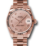 Rolex Pink Gold Datejust 31 Watch - Fluted Bezel - Pink Champagne Roman Dial - President Bracelet - 178275 prp