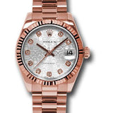 Rolex Pink Gold Datejust 31 Watch - Fluted Bezel - Silver Jubilee Diamond Dial - President Bracelet - 178275 sjdp