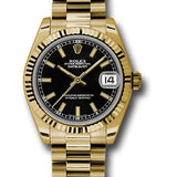 Rolex Yellow Gold Datejust 31 Watch - Fluted Bezel - Black Index Dial - President Bracelet - 178278 bkip