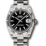 Rolex White Gold Datejust 31 Watch - Fluted Bezel - Black Index Dial - President Bracelet - 178279 bkip