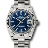 Rolex White Gold Datejust 31 Watch - Fluted Bezel - Blue Index Dial - President Bracelet - 178279 blip