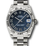 Rolex White Gold Datejust 31 Watch - Fluted Bezel - Blue Roman Dial - President Bracelet - 178279 blrp