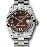 Rolex White Gold Datejust 31 Watch - Fluted Bezel - Bronze Diamond Roman Vi Roman Dial - President Bracelet - 178279 brdrp