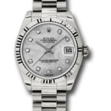 Rolex White Gold Datejust 31 Watch - Fluted Bezel - Mother-Of-Pearl Diamond Dial - President Bracelet - 178279 mdp