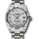 Rolex White Gold Datejust 31 Watch - Fluted Bezel - Mother-Of-Pearl Diamond Roman Vi Roman Dial - President Bracelet - 178279 mdrp