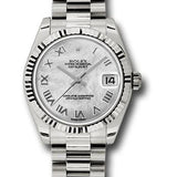 Rolex White Gold Datejust 31 Watch - Fluted Bezel - Mother-Of-Pearl Roman Dial - President Bracelet - 178279 mrp