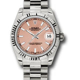 Rolex White Gold Datejust 31 Watch - Fluted Bezel - Pink Index Dial - President Bracelet - 178279 pip