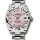 Rolex White Gold Datejust 31 Watch - Fluted Bezel - Pink Mother-Of-Pearl Diamond Dial - President Bracelet - 178279 pmdp