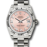 Rolex White Gold Datejust 31 Watch - Fluted Bezel - Pink Roman Dial - President Bracelet - 178279 prp