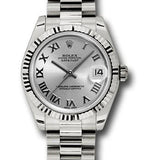 Rolex White Gold Datejust 31 Watch - Fluted Bezel - Rhodium Roman Dial - President Bracelet - 178279 rrp