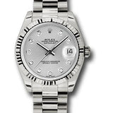 Rolex White Gold Datejust 31 Watch - Fluted Bezel - Silver Diamond Dial - President Bracelet - 178279 sdp