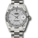 Rolex White Gold Datejust 31 Watch - Fluted Bezel - Silver Index Dial - President Bracelet - 178279 sip