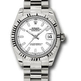 Rolex White Gold Datejust 31 Watch - Fluted Bezel - White Index Dial - President Bracelet - 178279 wip