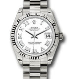 Rolex White Gold Datejust 31 Watch - Fluted Bezel - White Roman Dial - President Bracelet - 178279 wrp