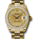 Rolex Yellow Gold Datejust 31 Watch - 48 Diamond Bezel - Champagne Diamond Dial - President Bracelet - 178288 chdp