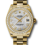 Rolex Yellow Gold Datejust 31 Watch - 48 Diamond Bezel - Mother-Of-Pearl Diamond Dial - President Bracelet - 178288 mdp