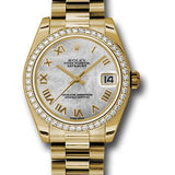 Rolex Yellow Gold Datejust 31 Watch - 48 Diamond Bezel - Mother-Of-Pearl Roman Dial - President Bracelet - 178288 mrp