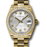 Rolex Yellow Gold Datejust 31 Watch - 48 Diamond Bezel - Silver Jubilee Diamond Dial - President Bracelet - 178288 sjdp