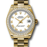 Rolex Yellow Gold Datejust 31 Watch - 48 Diamond Bezel - White Roman Dial - President Bracelet - 178288 wrp