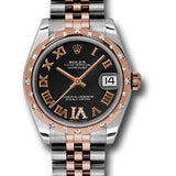 Rolex Steel and Everose Gold Datejust 31 Watch - 24 Diamond Bezel - Black Diamond Roman Vi Roman Dial - Jubilee Bracelet - 178341 bkdrj