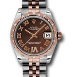 Rolex Steel and Everose Gold Datejust 31 Watch - 24 Diamond Bezel - Chocolate Diamond Roman Vi Roman Dial - Jubilee Bracelet - 178341 chodrj