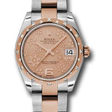 Rolex Steel and Everose Gold Datejust 31 Watch - 24 Diamond Bezel - Pink Champagne Floral Motif Dial - Oyster Bracelet - 178341 pchfo