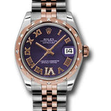 Rolex Steel and Everose Gold Datejust 31 Watch - 24 Diamond Bezel - Purple Diamond Roman Vi Roman Dial - Jubilee Bracelet - 178341 pdrj