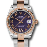 Rolex Steel and Everose Gold Datejust 31 Watch - 24 Diamond Bezel - Purple Diamond Roman Vi Roman Dial - Oyster Bracelet - 178341 pdro