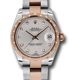 Rolex Steel and Everose Gold Datejust 31 Watch - 24 Diamond Bezel - Silver Diamond Dial - Oyster Bracelet - 178341 sdo