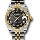 Rolex Steel and Yellow Gold Datejust 31 Watch - 24 Diamond Bezel - Black Concentric Circle Arabic Dial - Jubilee Bracelet - 178343 bkcaj