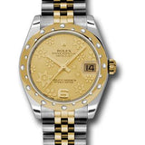 Rolex Steel and Yellow Gold Datejust 31 Watch - 24 Diamond Bezel - Champagne Floral Motif Dial - Jubilee Bracelet - 178343 chfj