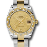 Rolex Steel and Yellow Gold Datejust 31 Watch - 24 Diamond Bezel - Champagne Floral Motif Dial - Oyster Bracelet - 178343 chfo